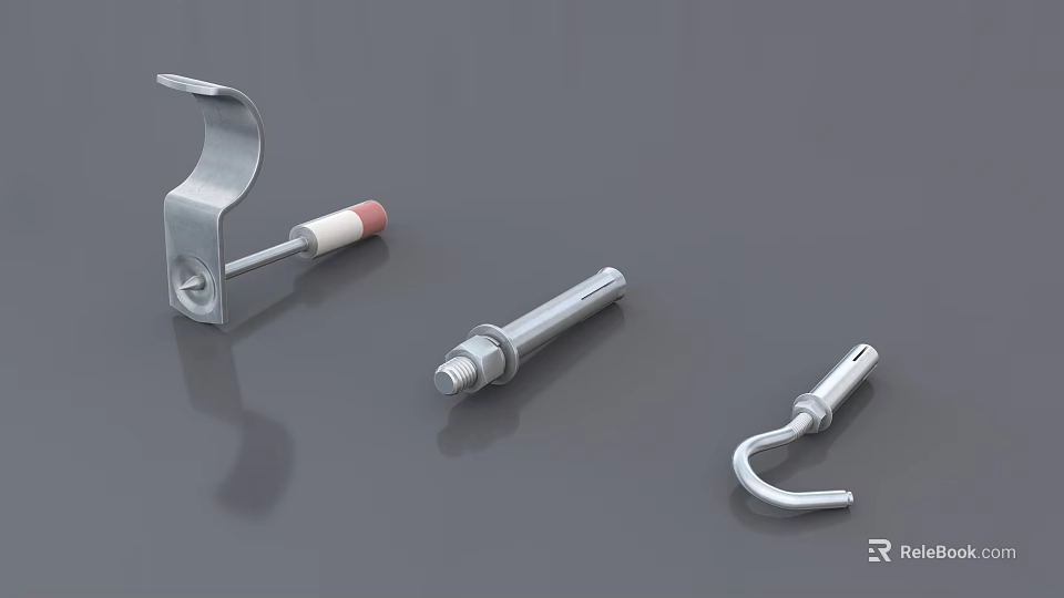 Metal Building Components Featuring Stainless Steel Bracket Bolt And Hook Hardware 3d model 
