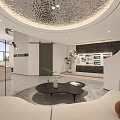 Modern Luxury Lobby Interior With Reception Desk Sofa Green Plants And Round Ceiling Light