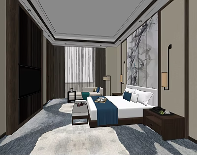 New Chinese Room Hotel Room 3d model