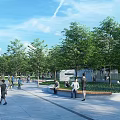Scenic Park Landscape With Lush Green Trees Walking Path And Recreational Area