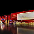 Interactive Zone Featuring Red Exhibition Booths And Brand Logo Display Boxes 3d model