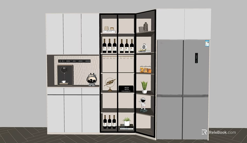 Modern Wine Cabinet With Glass Door And Shelves For Wine Bottles And Decor 3d model 