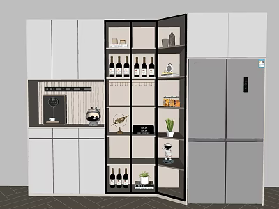 Modern Wine Cabinet With Glass Door And Shelves For Wine Bottles And Decor 3d model