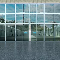 Modern Glass Entrance Gate With Metal Frame Stone Wall And Dark Floor