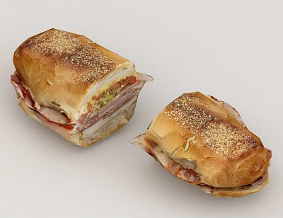 Delicious Sliced Sandwiches With Sesame Seed Bread Ham And Fresh Lettuce 3d model