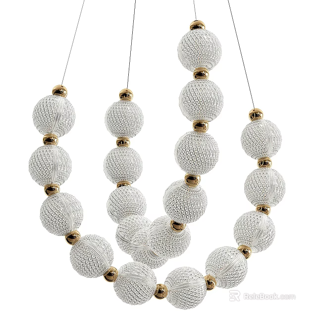Elegant Modern Woven Chandelier With White Spherical Shades Gold Connectors And Decorative Balls 3d model 
