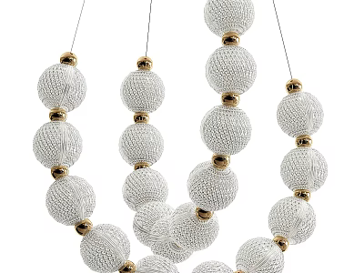 Elegant Modern Woven Chandelier With White Spherical Shades Gold Connectors And Decorative Balls 3d model