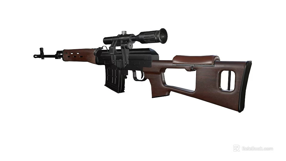 Classic Rifle With Wooden Stock Black Barrel Mounted Scope Ergonomic Grip And Magazine 3d model 