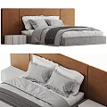 Modern Double Bed With Brown Headboard Gray Bedding And Bedside Table 3d model