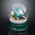 Festive Decorative Ornament Set With Snow Globe Christmas Tree Penguin Gift Boxes And Green Base