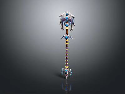 Decorative Fantasy Staff Weapon With Intricate Top Design Blue Gems And Colorful Beads 3d model