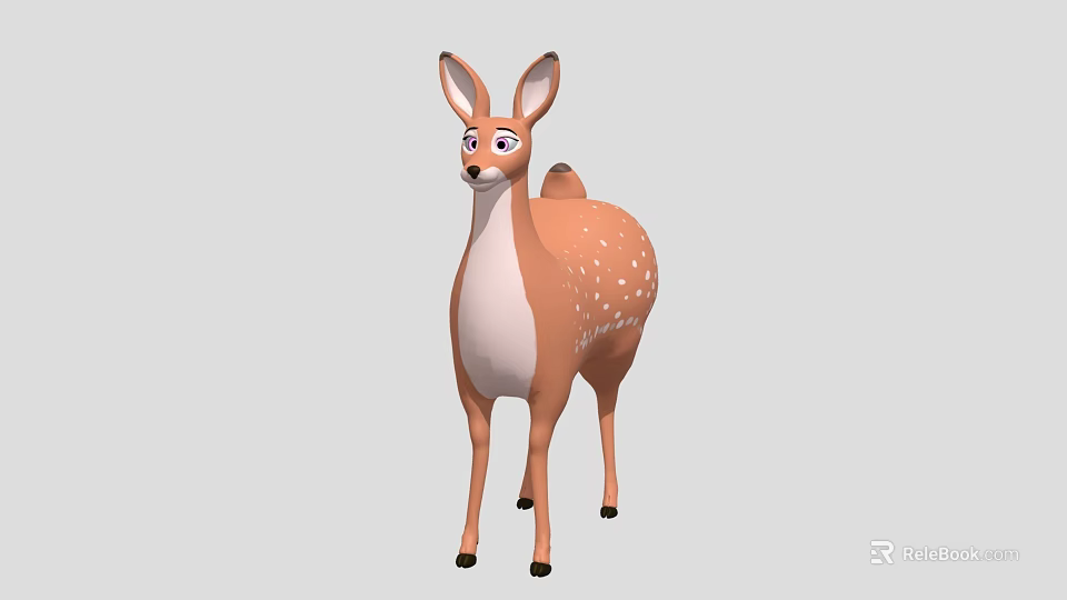 Cute Cartoon Deer With Brown White Spots Big Ears And Standing Pose 3d model 