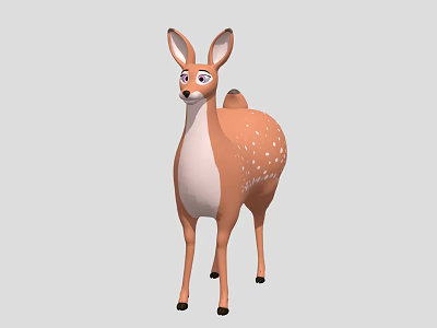 Cute Cartoon Deer With Brown White Spots Big Ears And Standing Pose 3d model