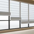 White Window Blinds In Bright Modern Room With Black Framed Windows And Potted Plant