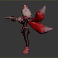 Fox Themed Character With Red Cape Holding Dual Guns And Pink Accents
