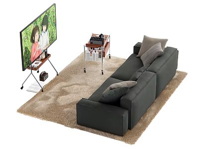 Modern Dark Gray Sofa Coffee Table Set with TV Stand and Area Rug 3d model