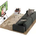Modern Dark Gray Sofa Coffee Table Set with TV Stand and Area Rug