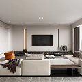 Modern Living Room Interior With White Sofa Large TV Coffee Table And Window Decor