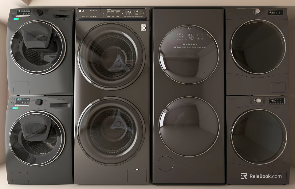 Modern Black Washing Machines With Stylish Front Panels And Digital Controls 3d model 