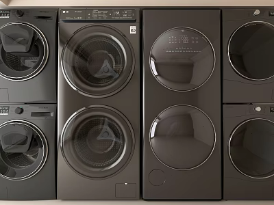 Modern Black Washing Machines With Stylish Front Panels And Digital Controls 3d model
