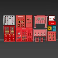 Fire Fighting Equipment With Fire Cabinets Extinguishers Helmets Axes And Hose Reels In Indoor Area