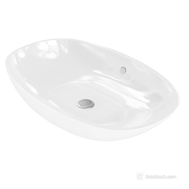 White Ceramic Oval Shaped Washbasin With Smooth Surface And Drain Hole 3d model 