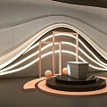 Kohler Modern Exhibition Booth Design With Curved White Structure Circular Decor And Green Plants