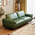 Modern Green Leather Two Seater Sofa with Plant Rug and Side Table 3d model