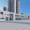 Modern Commercial Street With High Rise Residential Buildings And Low Rise Retail Outlets