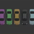 Different Colored Cars Lined Up In Row On Dark Background With Shiny Finish