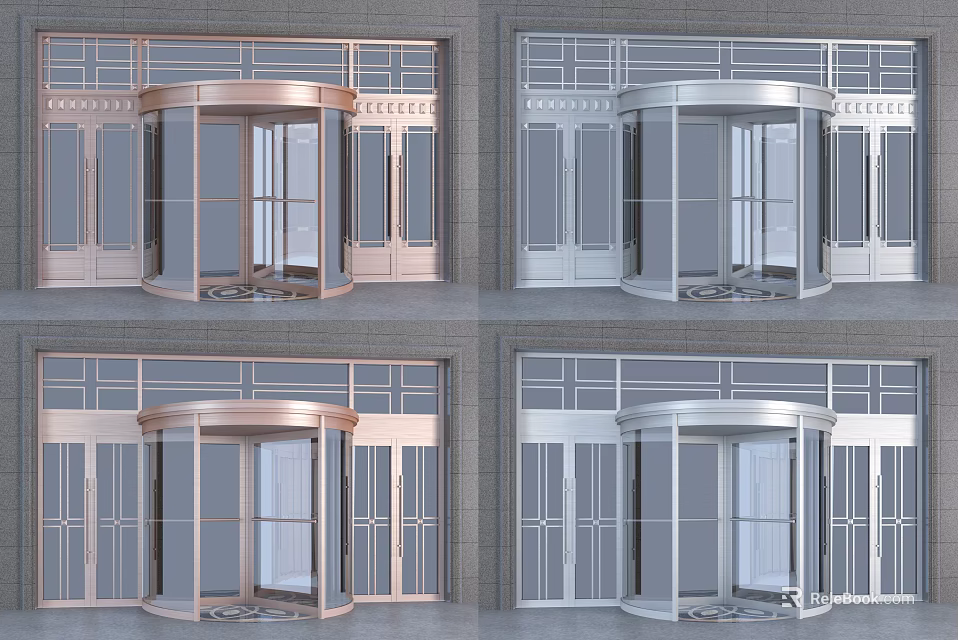 Modern Gold And Silver Revolving Doors With Glass Frames For Commercial Building Entrance 3d model 
