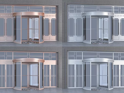 Modern Gold And Silver Revolving Doors With Glass Frames For Commercial Building Entrance 3d model