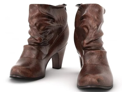 Brown Leather High Heel Ankle Boots With Ruched Design And Stylish Look 3d model