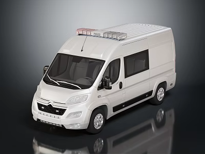 Functional White Utility Van With Roof Mounted Emergency Lights And Practical Design 3d model