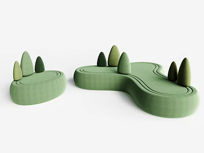 Green Sectional Sofa With Unique Sculptural Shape And Hill Like Green Protrusions 3d model