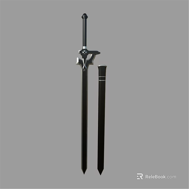 Traditional Japanese Sword With Black Scabbard And Ornate Metal Hilt Design 3d model 
