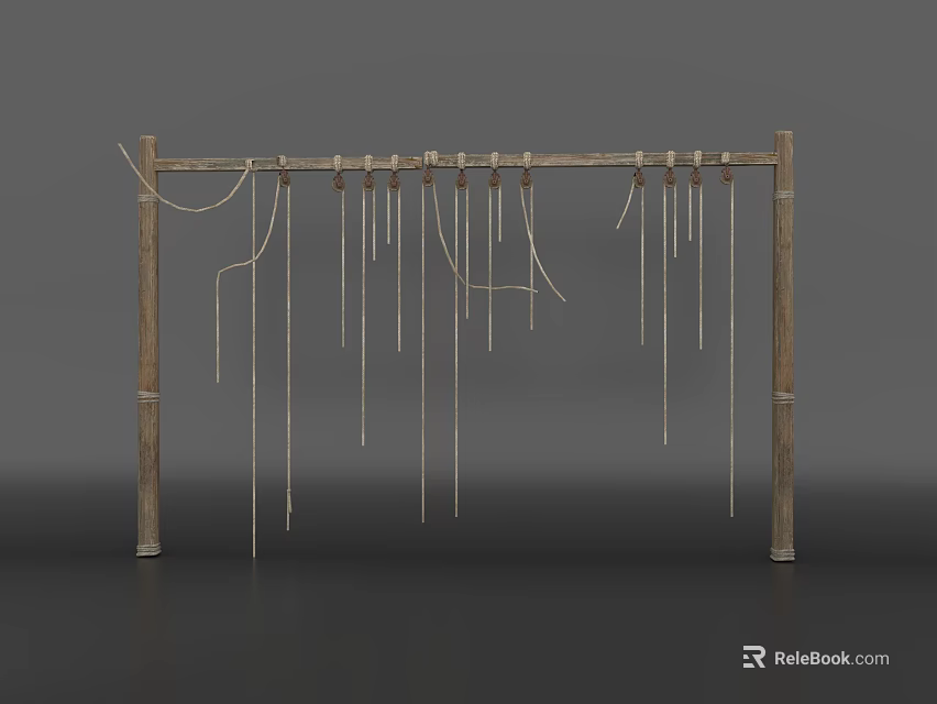 Wooden Rope Decorative Structure with Hanging Strings and Frame Design 3d model 