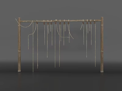 Wooden Rope Decorative Structure with Hanging Strings and Frame Design 3d model