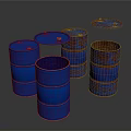 Blue And Rusty Metal Barrels With Open Lids In Studio Display Setup