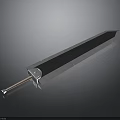 Long Blue Blade Sword With Wooden Hilt And Decorative Circular Element