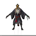 Anthropomorphic Fox Character Wearing Traditional Kimono With Obi And Tassel Details