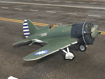 Green Fighter Jet 2409 With Striped Tail And Star On Runway 3d model