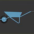 Blue Wheelbarrow With Black Handles Single Wheel And Reflective Metal Body