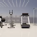 Modern Sports Equipment Collection With Treadmill Exercise Bike Dumbbells And Bright Gym Layout