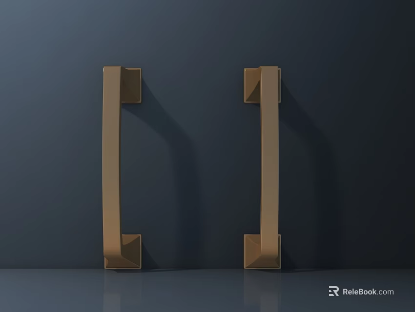 Golden Long Rectangular Door Handles Mounted On Dark Wall With Smooth Surface Modern Minimalist Shadows 3d model