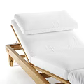 Outdoor Wooden Lounge Chair With White Cushions Adjustable Backrest And Sturdy Frame Design