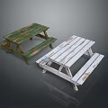 Green And White Wooden Outdoor Chairs Featuring Rustic Picnic Table Design