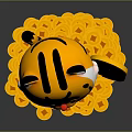 Decorative Ornament Set With Yellow Smiling Tiger Toy And Treasure Ornament On Pile Of Coins