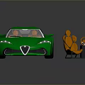 Green Sports Car With Sleek Body And Orange Seats On Reflective Surface