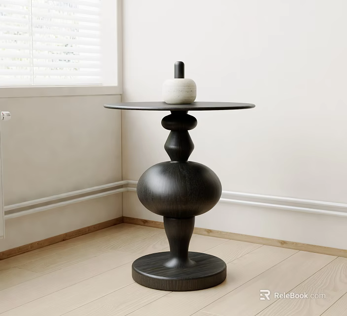 Modern Black Side Table With Spherical Stacked Base And Round Wooden Top 3d model